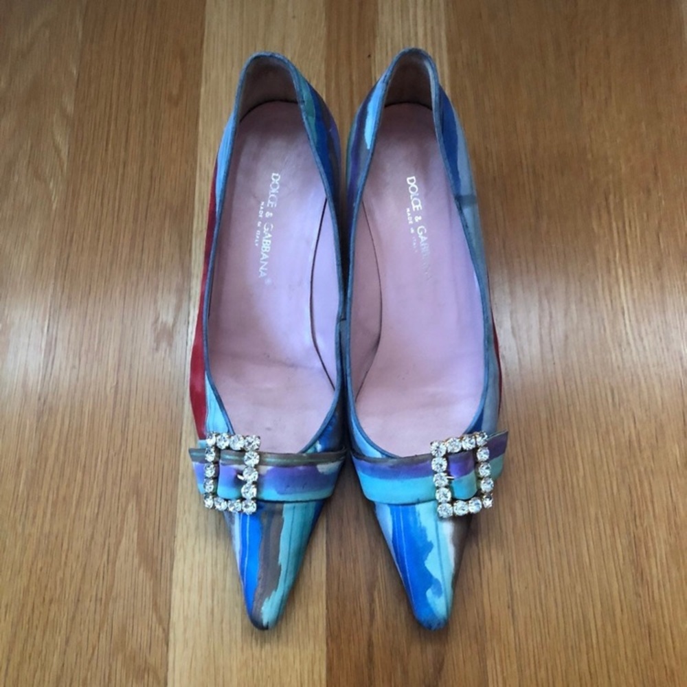 Dolce and Gabbana rhinestone buckle satin kitten heels - Picture 4 of 9